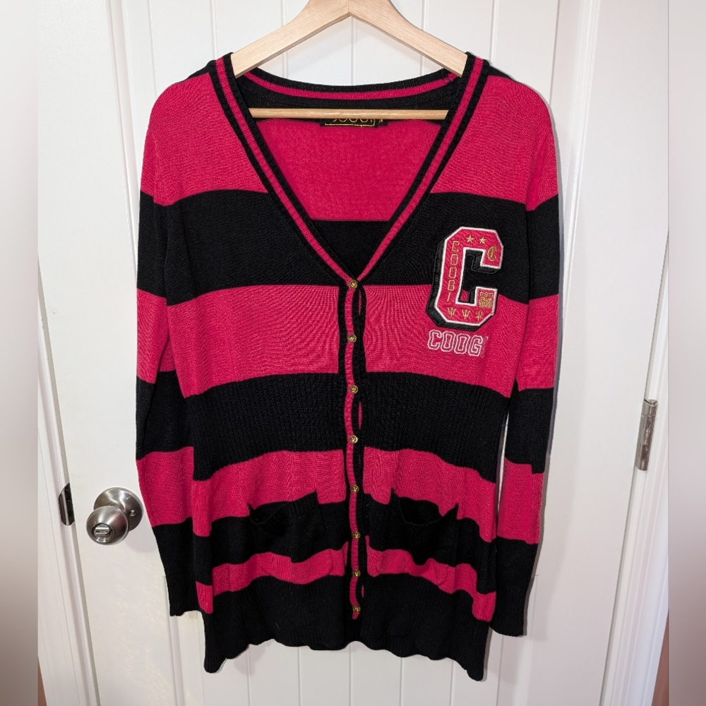 Vintage Coogi Letterman Button Down Cardigan  Women's 1X Pink/Black